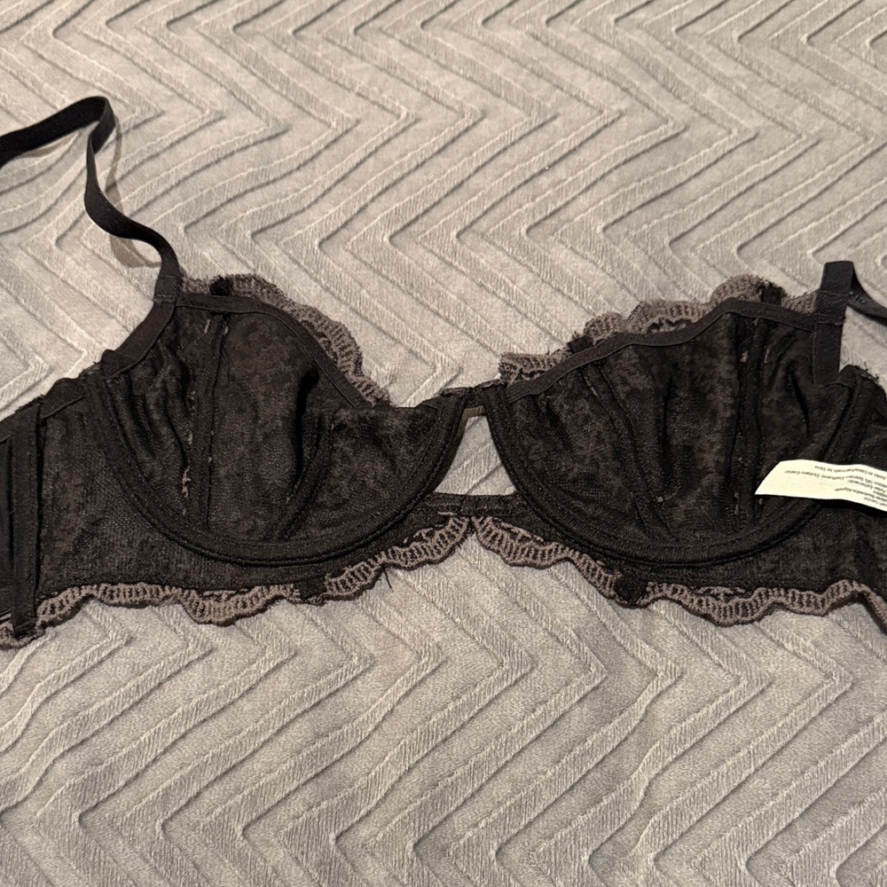Intimately by Free People Unlined Black Mesh Embroidered Bra - Picture 6 of 9